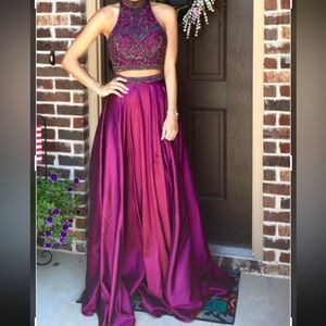 Beautiful plum colored 2 piece prom dress.